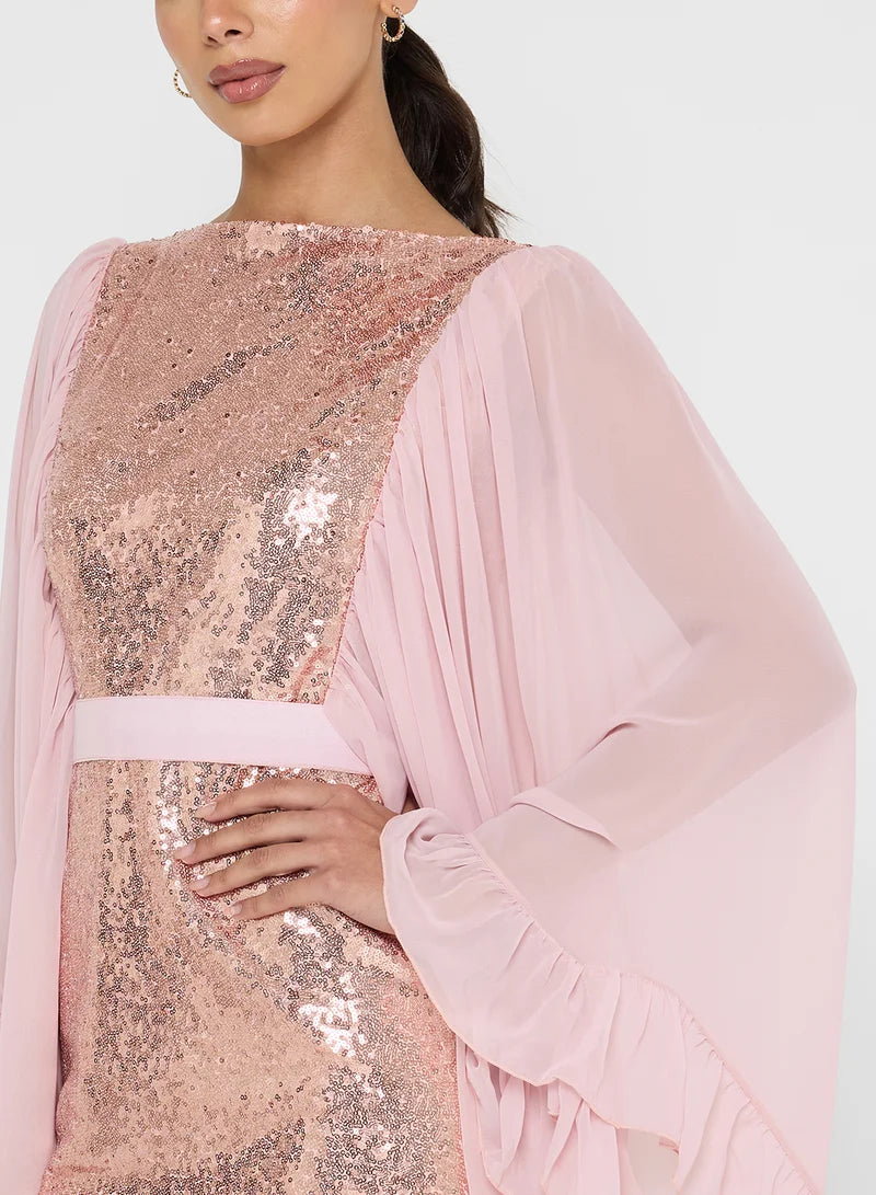 Belted Sequin Midi Dress