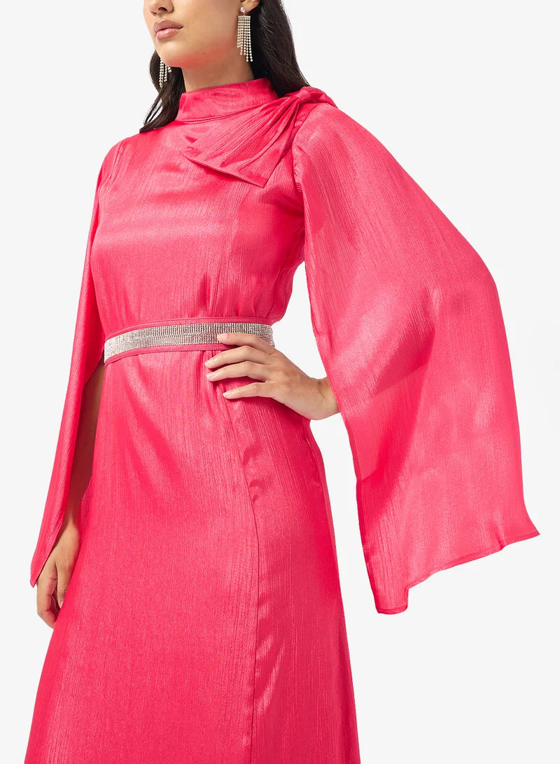 High Neck Belted Maxi Dress