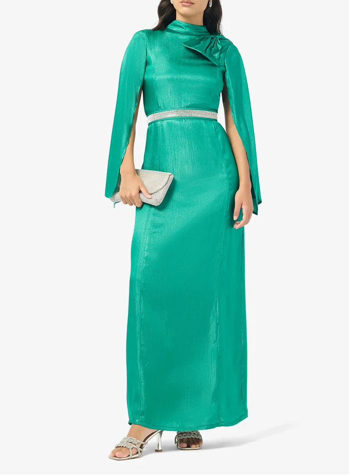 High Neck Belted Maxi Dress