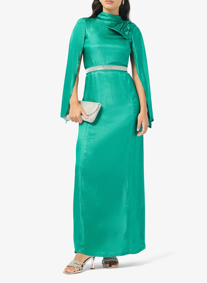 High Neck Belted Maxi Dress