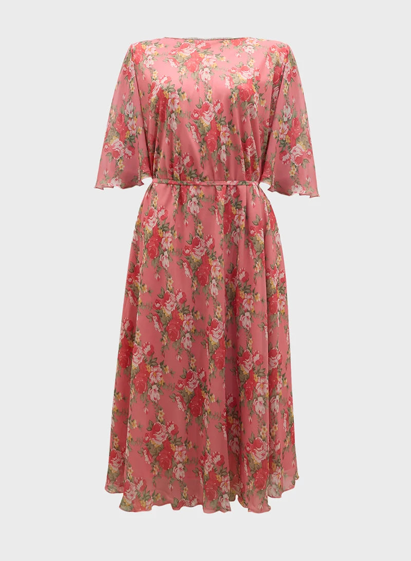 Floral Chiffon Midi Dress