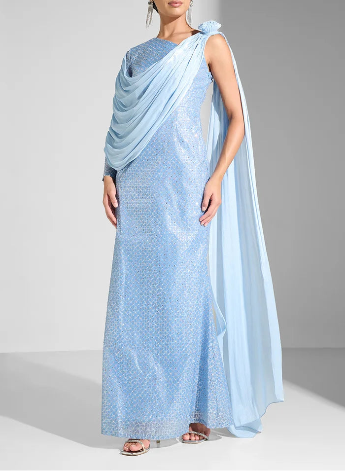 Draped Sequin Gown Dress