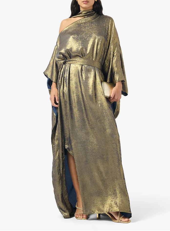 Metallic Crepe Maxi Dress