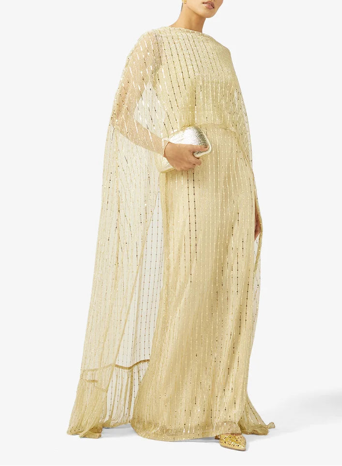 Round Neck With Golden Sequin Dress
