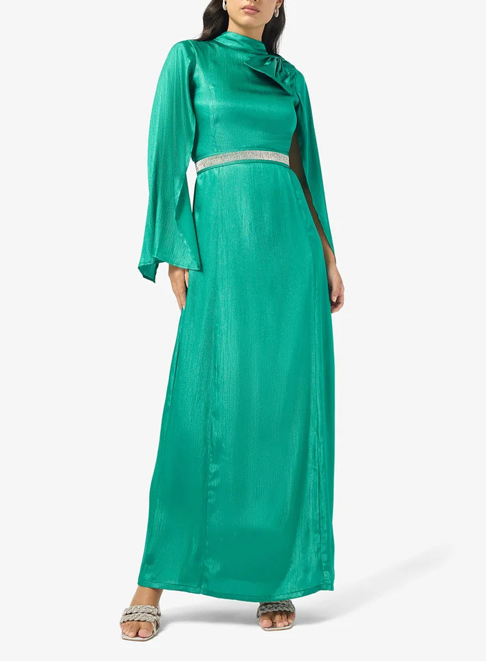 High Neck Belted Maxi Dress