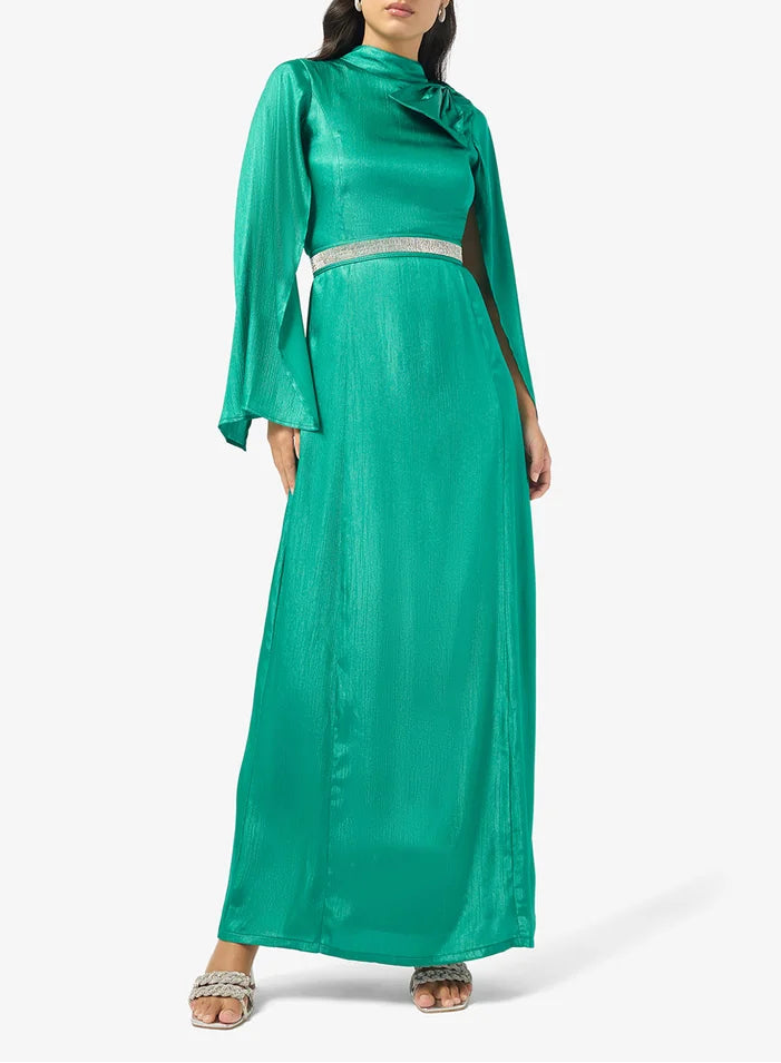 High Neck Belted Maxi Dress
