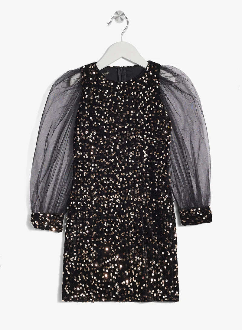 Little Puff Sleeve Sequin Dress