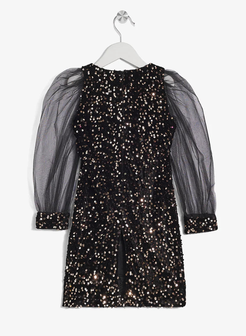 Little Puff Sleeve Sequin Dress