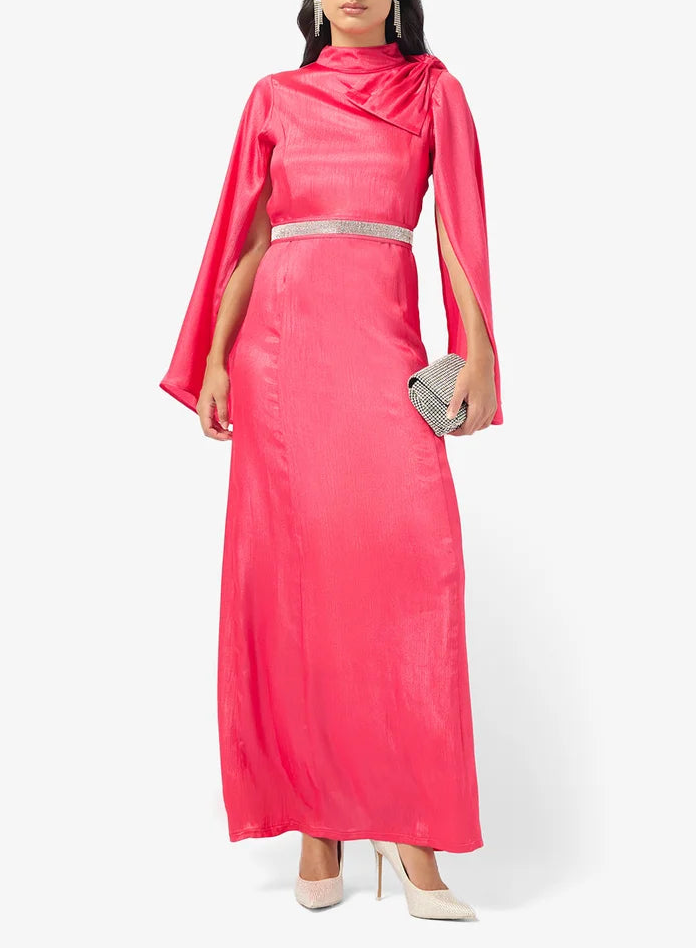 High Neck Belted Maxi Dress