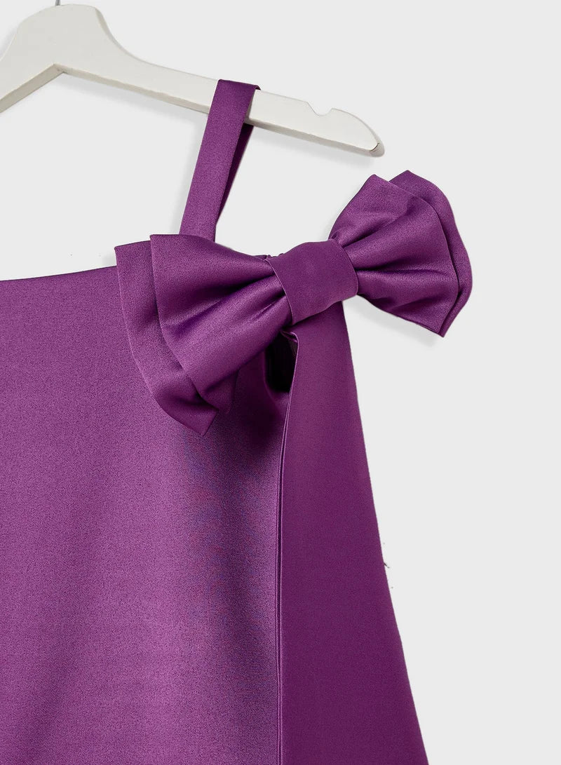 Satin Bow Shoulder Dress