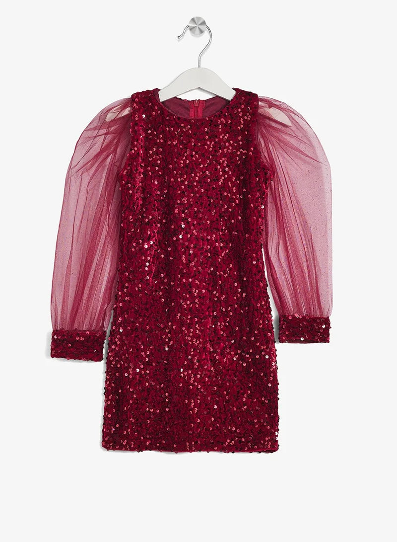 Little Puff Sleeve Sequin Dress