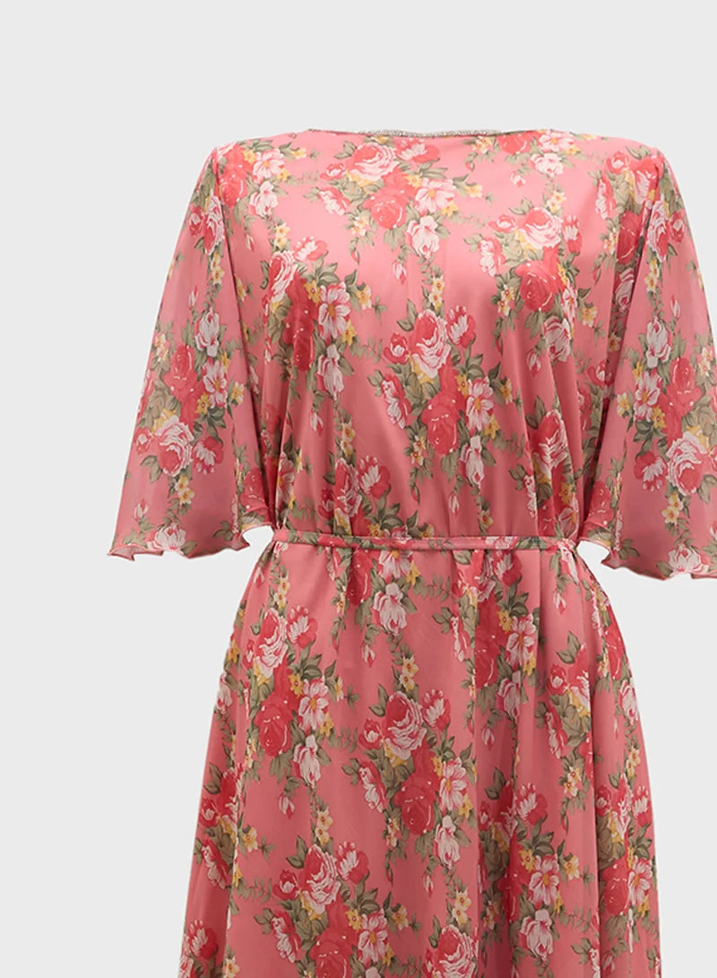 Floral Chiffon Midi Dress