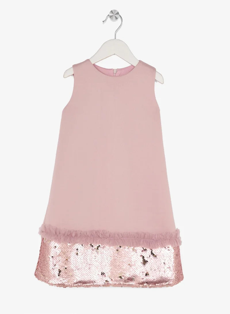 Little Cut Sleeve With Sequin Dress