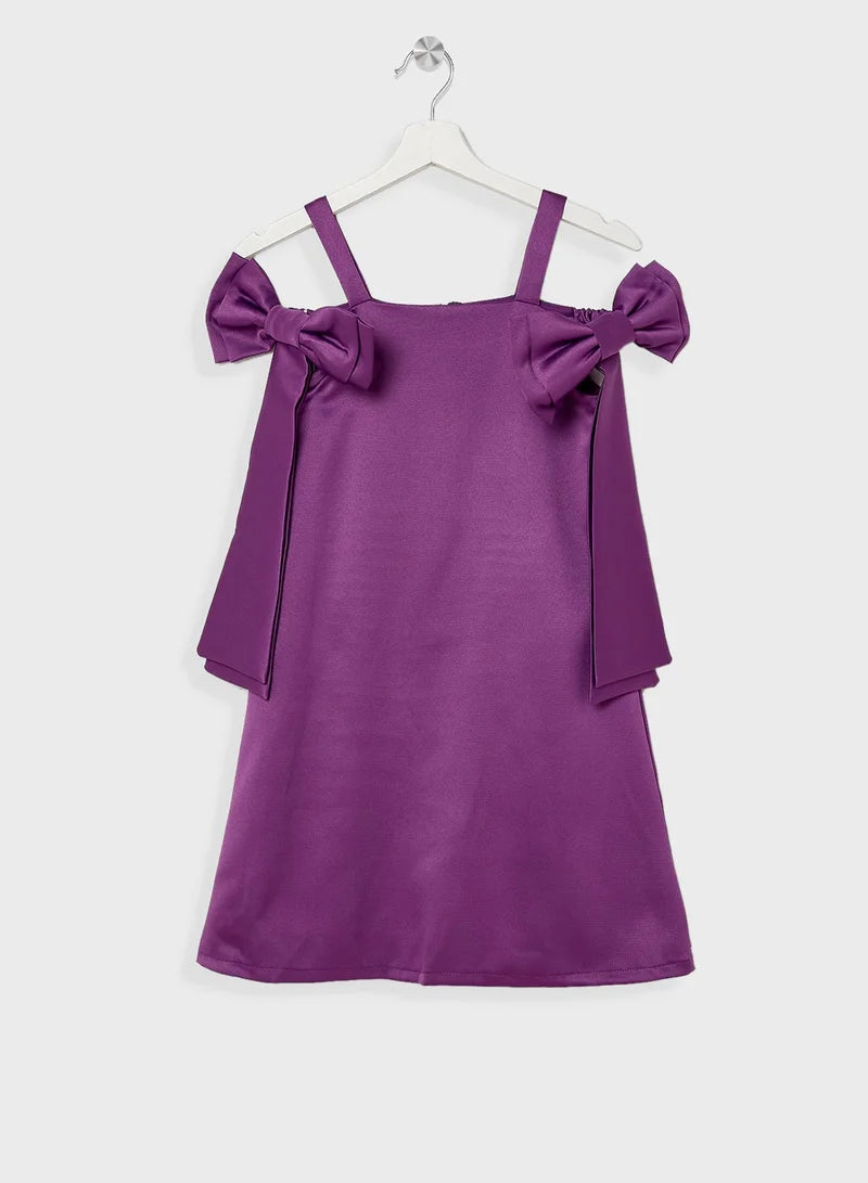 Satin Bow Shoulder Dress