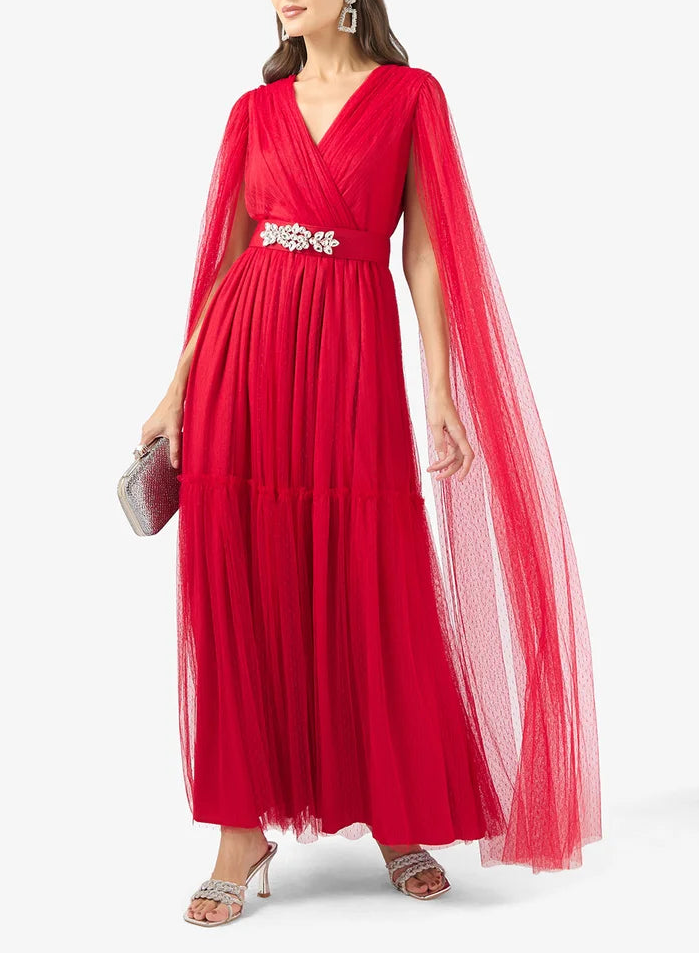 Red Tulle Cape Dress