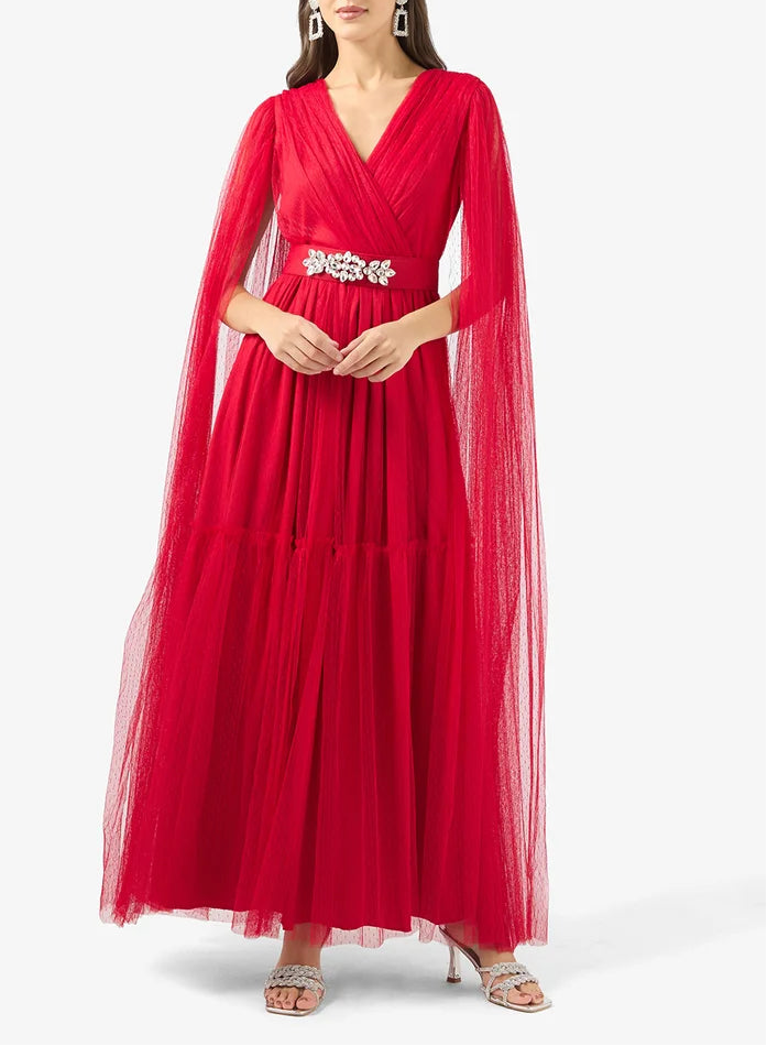 Red Tulle Cape Dress