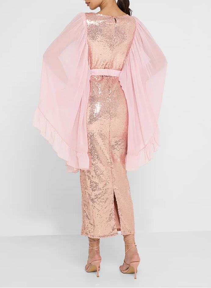 Belted Sequin Midi Dress