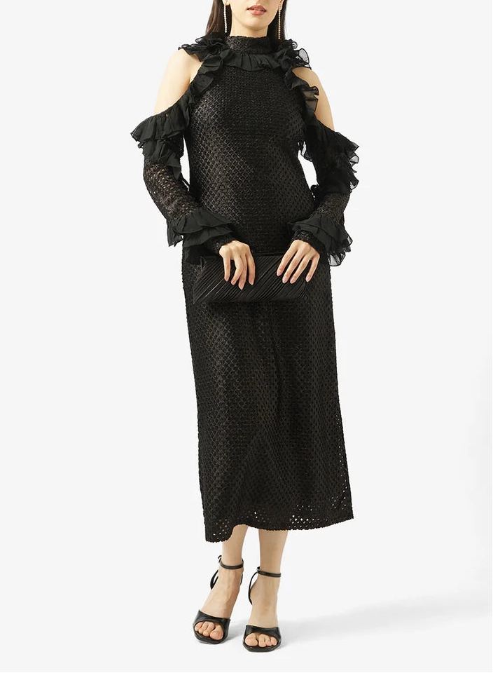 Ruffle Neck Midi Dress