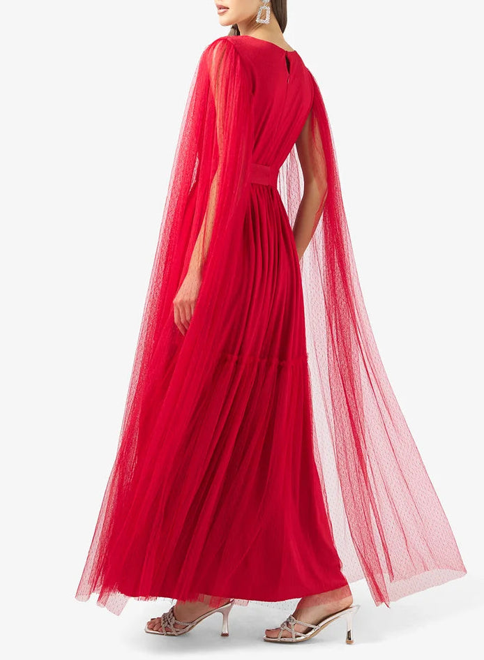Red Tulle Cape Dress