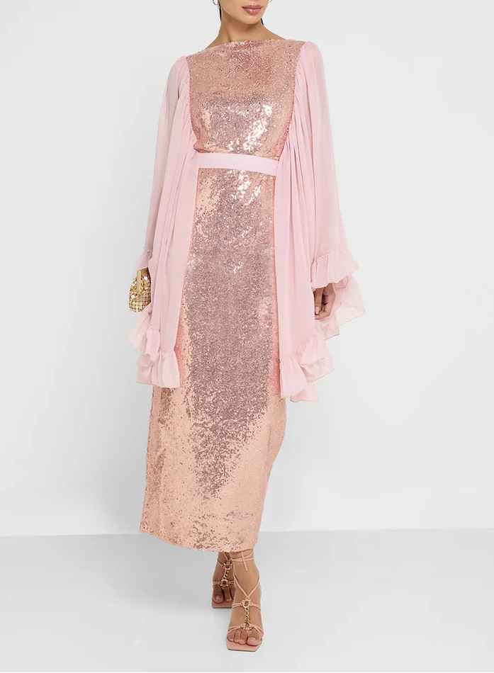 Belted Sequin Midi Dress