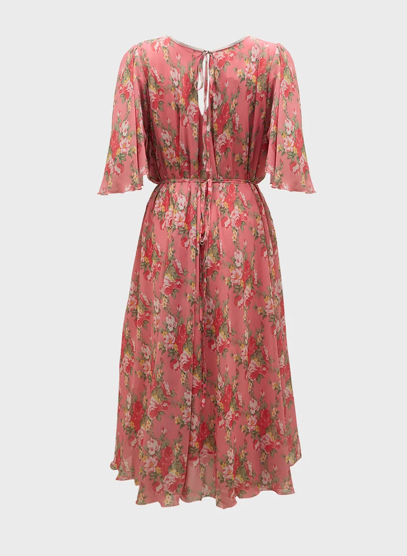 Floral Chiffon Midi Dress