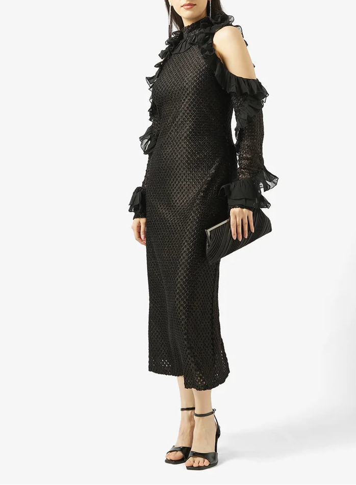 Ruffle Neck Midi Dress