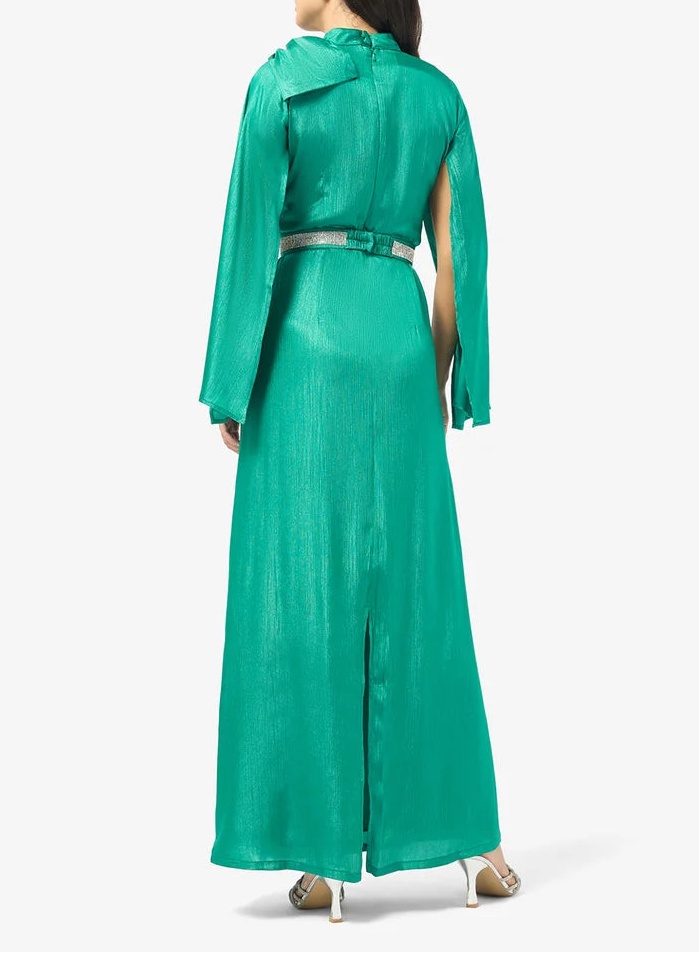 High Neck Belted Maxi Dress