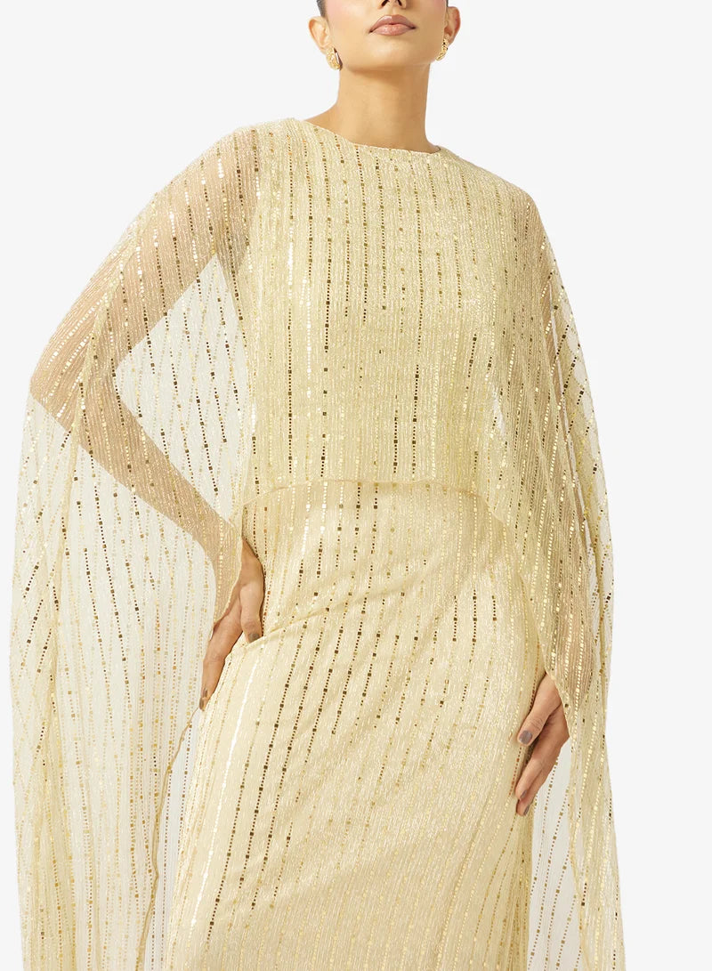 Round Neck With Golden Sequin Dress
