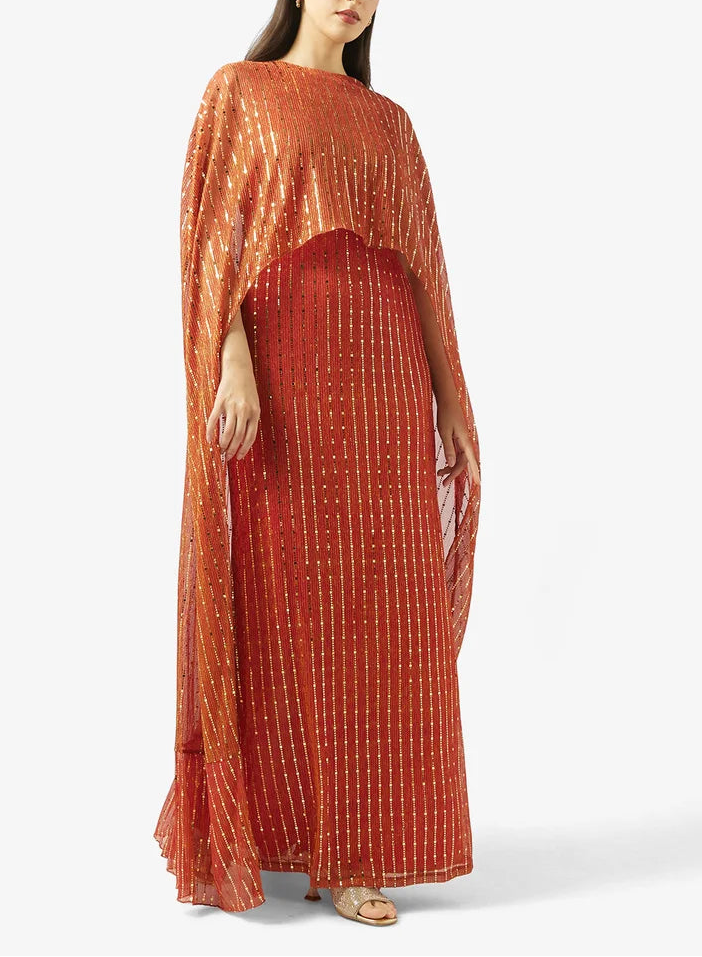 Round Neck With Golden Sequin Dress