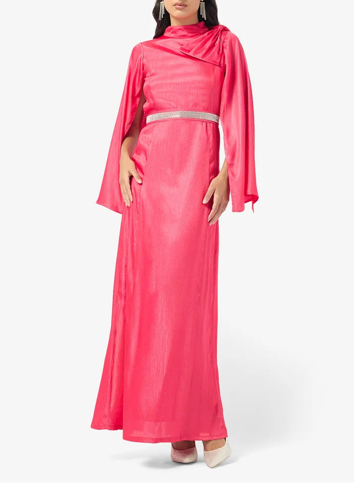 High Neck Belted Maxi Dress