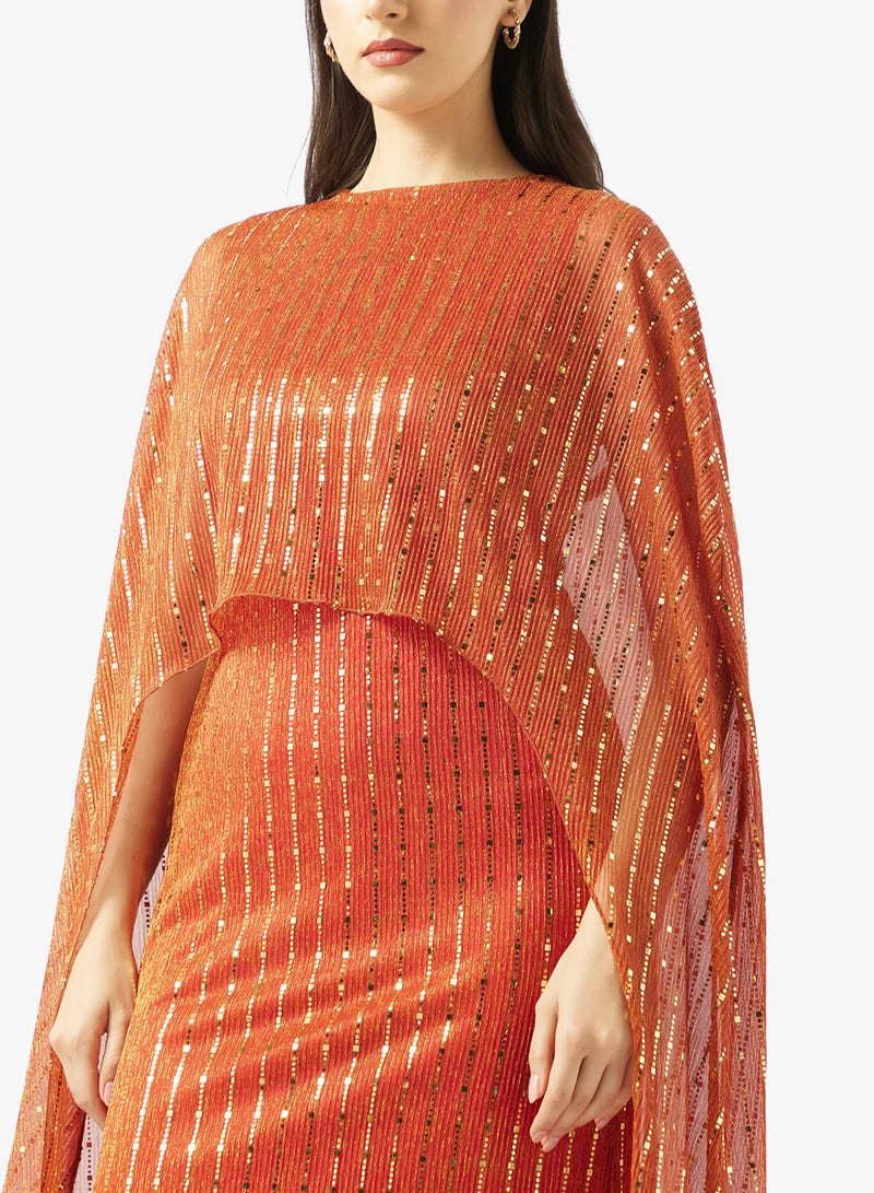 Round Neck With Golden Sequin Dress