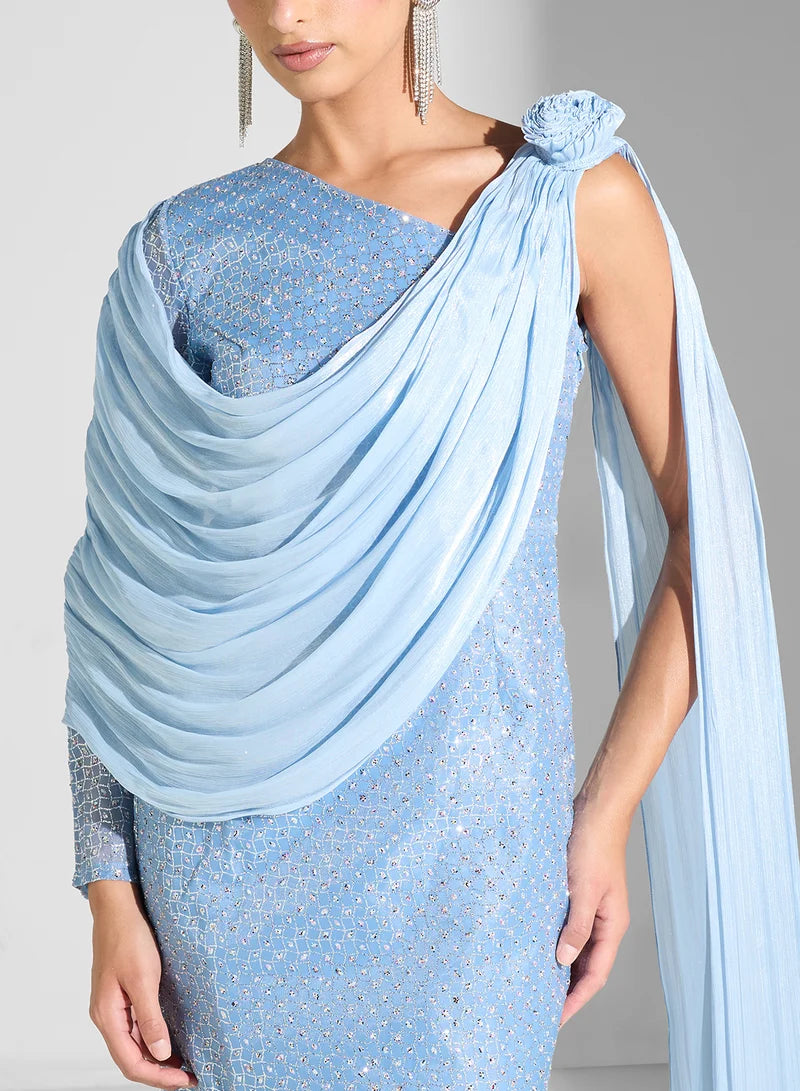 Draped Sequin Gown Dress