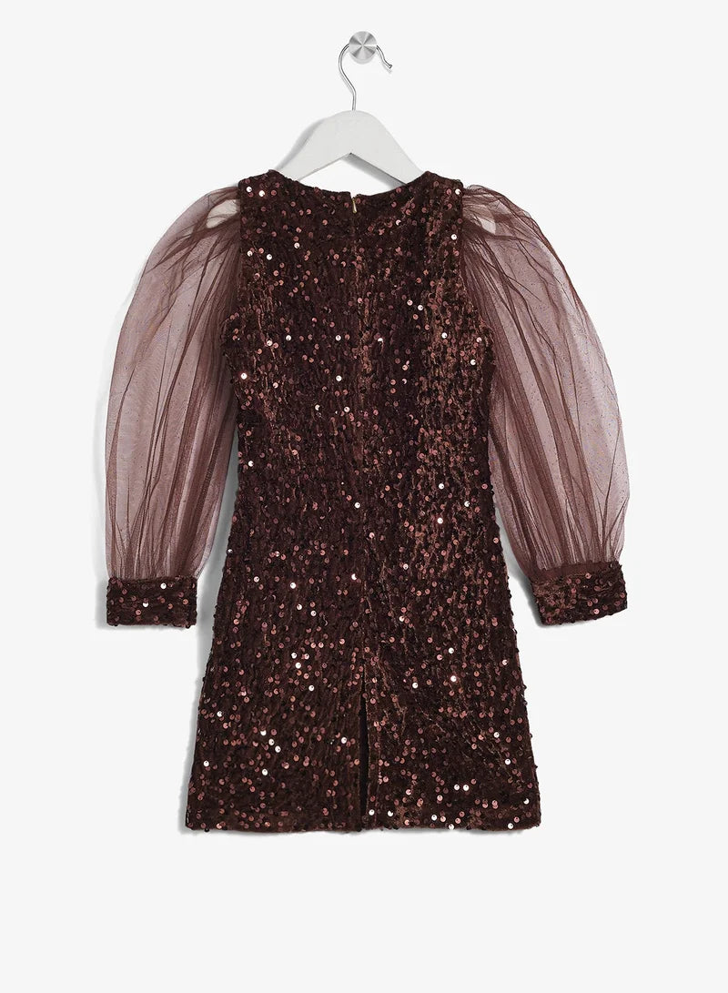 Little Puff Sleeve Sequin Dress