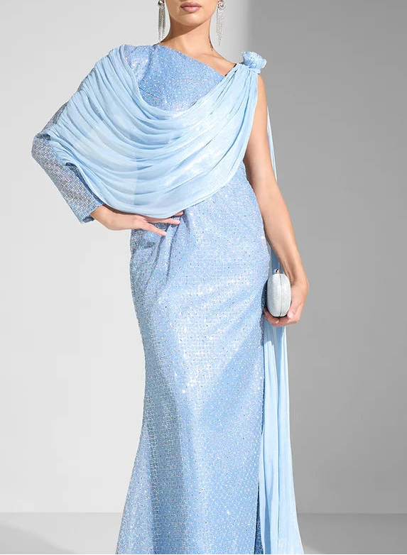 Draped Sequin Gown Dress