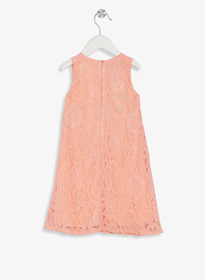 Little Solid Lace Detailed Dress