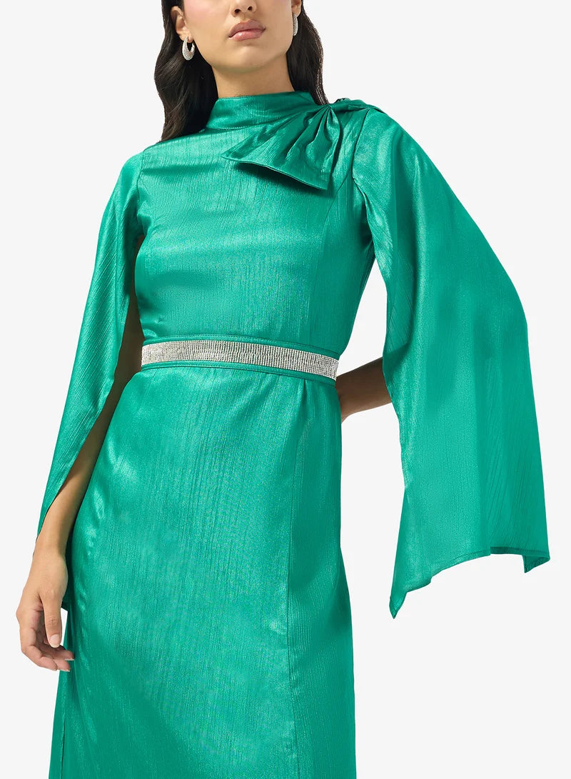 High Neck Belted Maxi Dress