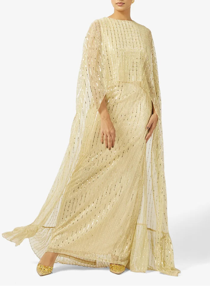 Round Neck With Golden Sequin Dress