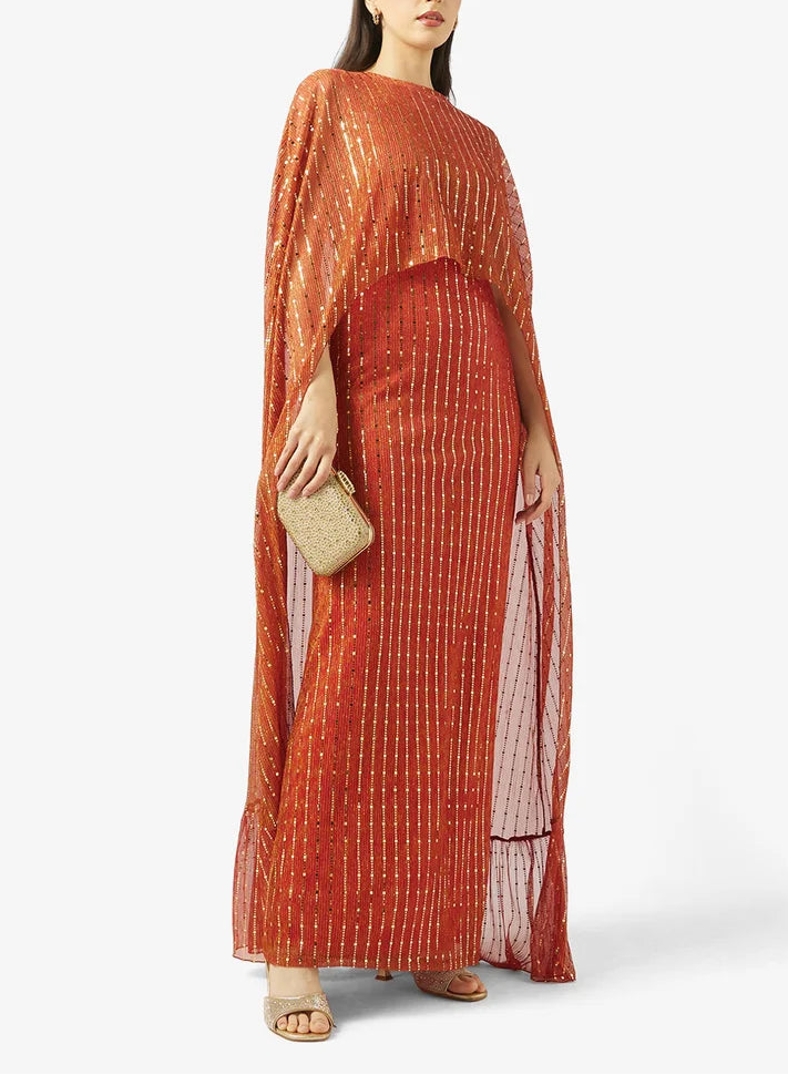 Round Neck With Golden Sequin Dress